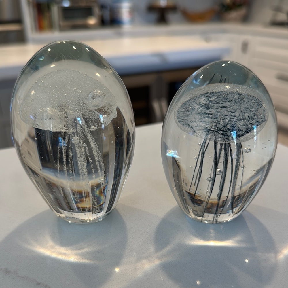 Elegant Glass Jellyfish Paperweight Set. These glow in the dark.